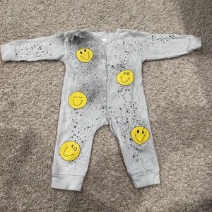 Playful Gray Footie with Yellow Smiley Accents